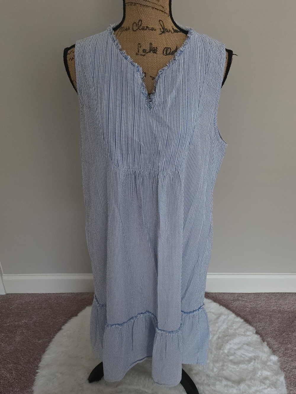 J. McLaughlin Light Blue & White Striped Sleeveless Dress